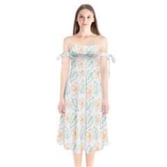 Hand-drawn-cute-flowers-with-leaves-pattern Shoulder Tie Bardot Midi Dress by Pakemis