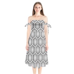 Halftone-tech-hexagons-seamless-pattern Shoulder Tie Bardot Midi Dress by Pakemis