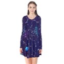 Realistic-night-sky-poster-with-constellations Long Sleeve V-neck Flare Dress View1