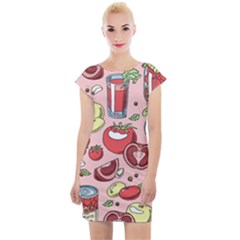 Tomato-seamless-pattern-juicy-tomatoes-food-sauce-ketchup-soup-paste-with-fresh-red-vegetables-backd Cap Sleeve Bodycon Dress by Pakemis