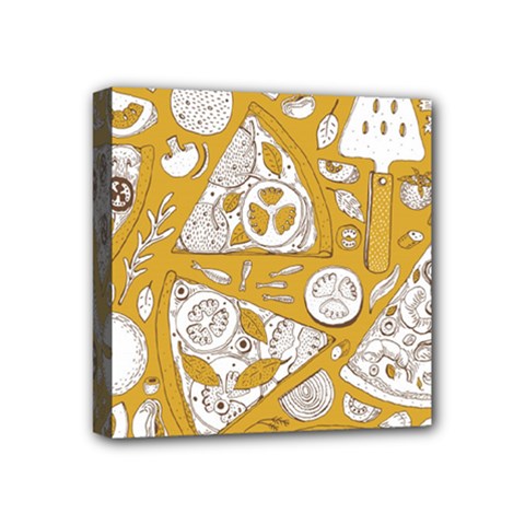 Vector-seamless-pizza-slice-pattern-hand-drawn-pizza-illustration-great-pizzeria-menu-background - Mini Canvas 4  X 4  (stretched) by Pakemis