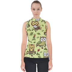 Seamless-pattern-with-flowers-owls Mock Neck Shell Top by Pakemis