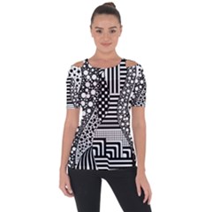 Black And White Shoulder Cut Out Short Sleeve Top by gasi