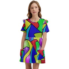 Colorful Abstract Art Kids  Frilly Sleeves Pocket Dress by gasi