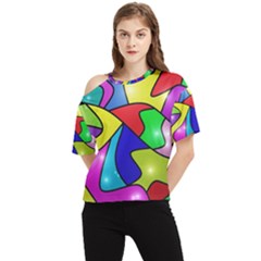 Colorful Abstract Art One Shoulder Cut Out Tee by gasi