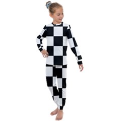 Grid-domino-bank-and-black Kids  Long Sleeve Set  by BangZart