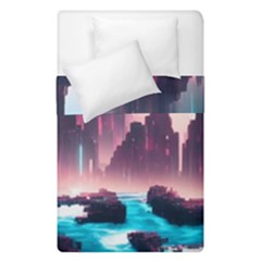 Urban City Cyberpunk River Cyber Tech Future Duvet Cover Double Side (single Size) by Uceng
