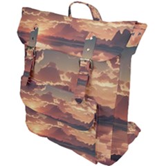 Sunset River Sky Clouds Nature Nostalgic Mountain Buckle Up Backpack by Uceng