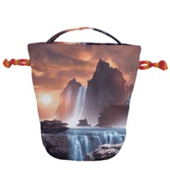 Water Waterfall Nature River Lake Planet Fantasy Drawstring Bucket Bag by Uceng