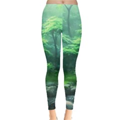 River Forest Woods Nature Rocks Japan Fantasy Leggings  by Uceng