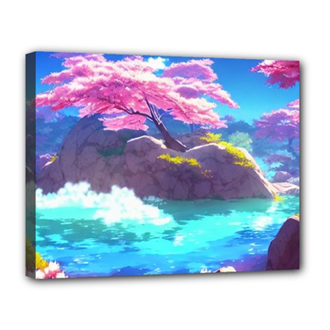 Fantasy Japan Mountains Cherry Blossoms Nature Canvas 14  X 11  (stretched) by Uceng
