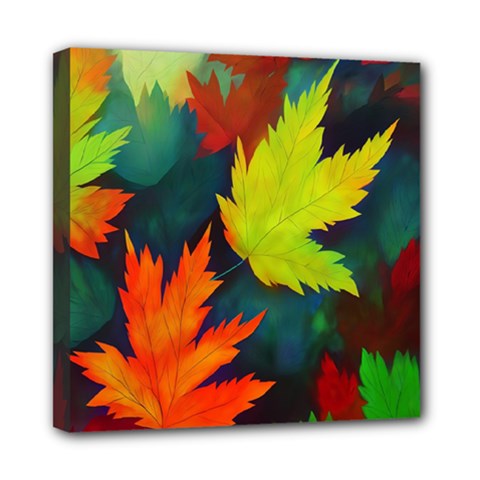 Leaves Foliage Autumn Nature Forest Fall Mini Canvas 8  X 8  (stretched) by Uceng