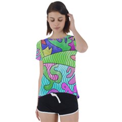 Colorful Stylish Design Short Sleeve Open Back Tee by gasi