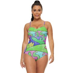Colorful Stylish Design Retro Full Coverage Swimsuit by gasi