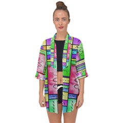 Colorful Pattern Open Front Chiffon Kimono by gasi