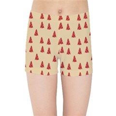Red Christmas Tree Brown Kids  Sports Shorts by TetiBright