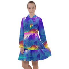 Abstract Geometric Landscape Art 3d All Frills Chiffon Dress by Pakemis