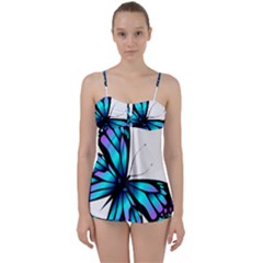 Blue And Pink Butterfly Illustration, Monarch Butterfly Cartoon Blue, Cartoon Blue Butterfly Free Pn Babydoll Tankini Set by asedoi
