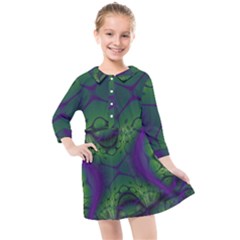 Fractal Abstract Art Pattern Kids  Quarter Sleeve Shirt Dress by Ravend
