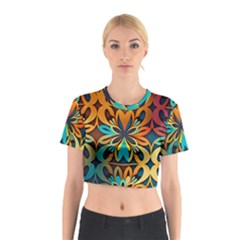 Orange, Turquoise And Blue Pattern  Cotton Crop Top by Sobalvarro