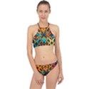 Orange, turquoise and blue pattern  Racer Front Bikini Set View1
