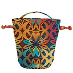 Orange, Turquoise And Blue Pattern  Drawstring Bucket Bag by Sobalvarro