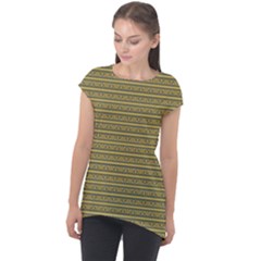 Golden Striped Decorative Pattern Cap Sleeve High Low Top by dflcprintsclothing