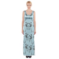 Jogging Lady On Blue Thigh Split Maxi Dress by TetiBright