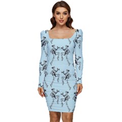 Jogging Lady On Blue Women Long Sleeve Ruched Stretch Jersey Dress by TetiBright