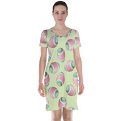Colorful Easter Eggs Pattern Green Short Sleeve Nightdress by TetiBright