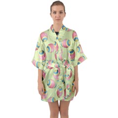 Colorful Easter Eggs Pattern Green Half Sleeve Satin Kimono  by TetiBright