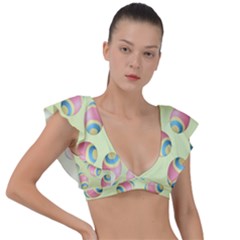Colorful Easter Eggs Pattern Green Plunge Frill Sleeve Bikini Top by TetiBright