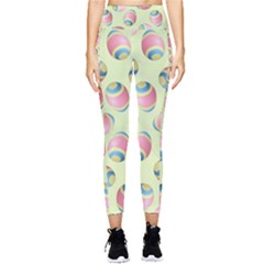 Colorful Easter Eggs Pattern Green Pocket Leggings  by TetiBright