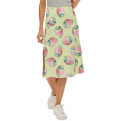 Colorful Easter Eggs Pattern Green Midi Panel Skirt by TetiBright