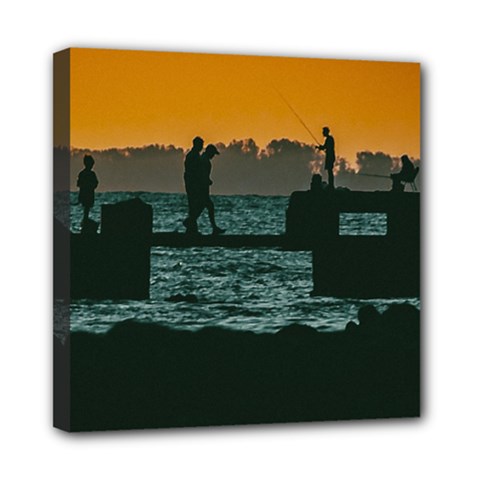 River Breakwater Sunset, Montevideo, Uruguay Mini Canvas 8  X 8  (stretched) by dflcprintsclothing