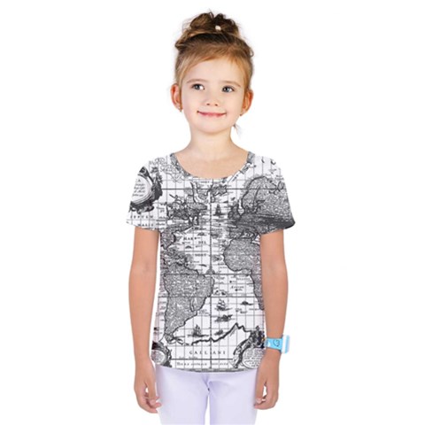 Antique Mapa Mundi Revisited Kids  One Piece Tee by ConteMonfrey