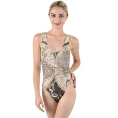 World Map - Nova Delineatio Totius Orbis Terrarum -  1659-1733 High Leg Strappy Swimsuit by ConteMonfrey