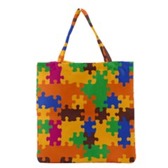 Retro Colors Puzzle Pieces                                                                        Grocery Tote Bag by LalyLauraFLM