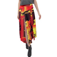 Red Light Ii Velour Split Maxi Skirt by MRNStudios