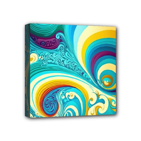 Waves Ocean Sea Abstract Whimsical Mini Canvas 4  X 4  (stretched) by Jancukart