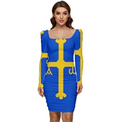 Asturias Women Long Sleeve Ruched Stretch Jersey Dress by tony4urban