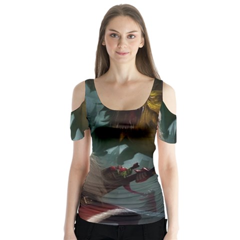 A Santa Claus Standing In Front Of A Dragon Butterfly Sleeve Cutout Tee  by bobilostore