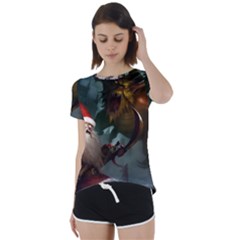 A Santa Claus Standing In Front Of A Dragon Short Sleeve Open Back Tee by bobilostore