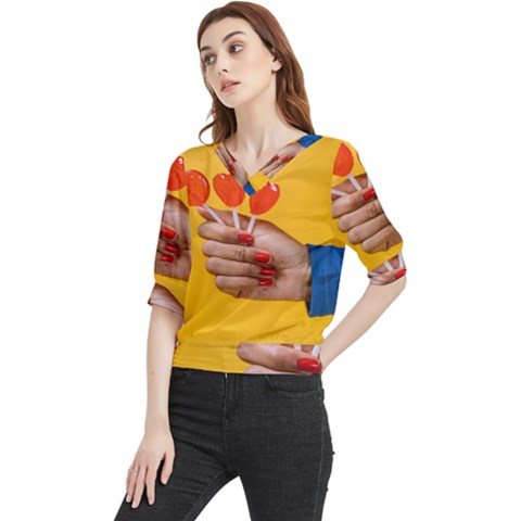Valentine Day Lolly Candy Heart Quarter Sleeve Blouse by artworkshop