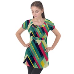 Pattern Abstract Geometric Design Puff Sleeve Tunic Top by danenraven