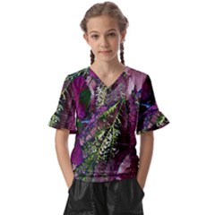 Leaves 21 Kids  V-neck Horn Sleeve Blouse by DinkovaArt