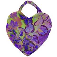 Purple Leaves Giant Heart Shaped Tote by DinkovaArt