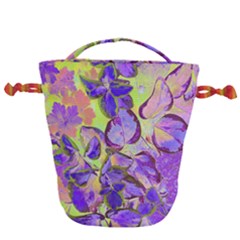 Purple Leaves Drawstring Bucket Bag by DinkovaArt