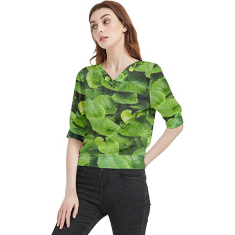 Layered Plant Leaves Iphone Wallpaper Quarter Sleeve Blouse by artworkshop