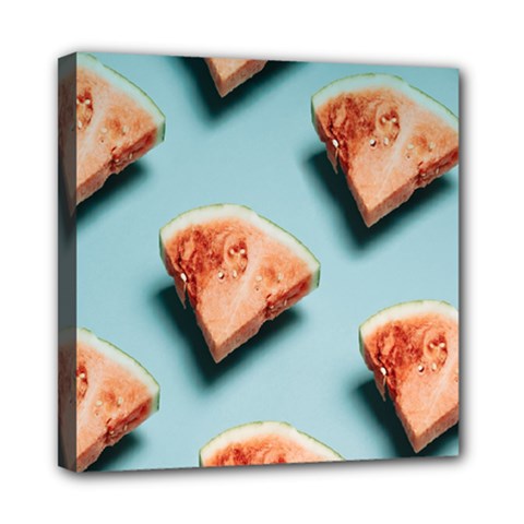Watermelon Against Blue Surface Pattern Mini Canvas 8  X 8  (stretched) by artworkshop